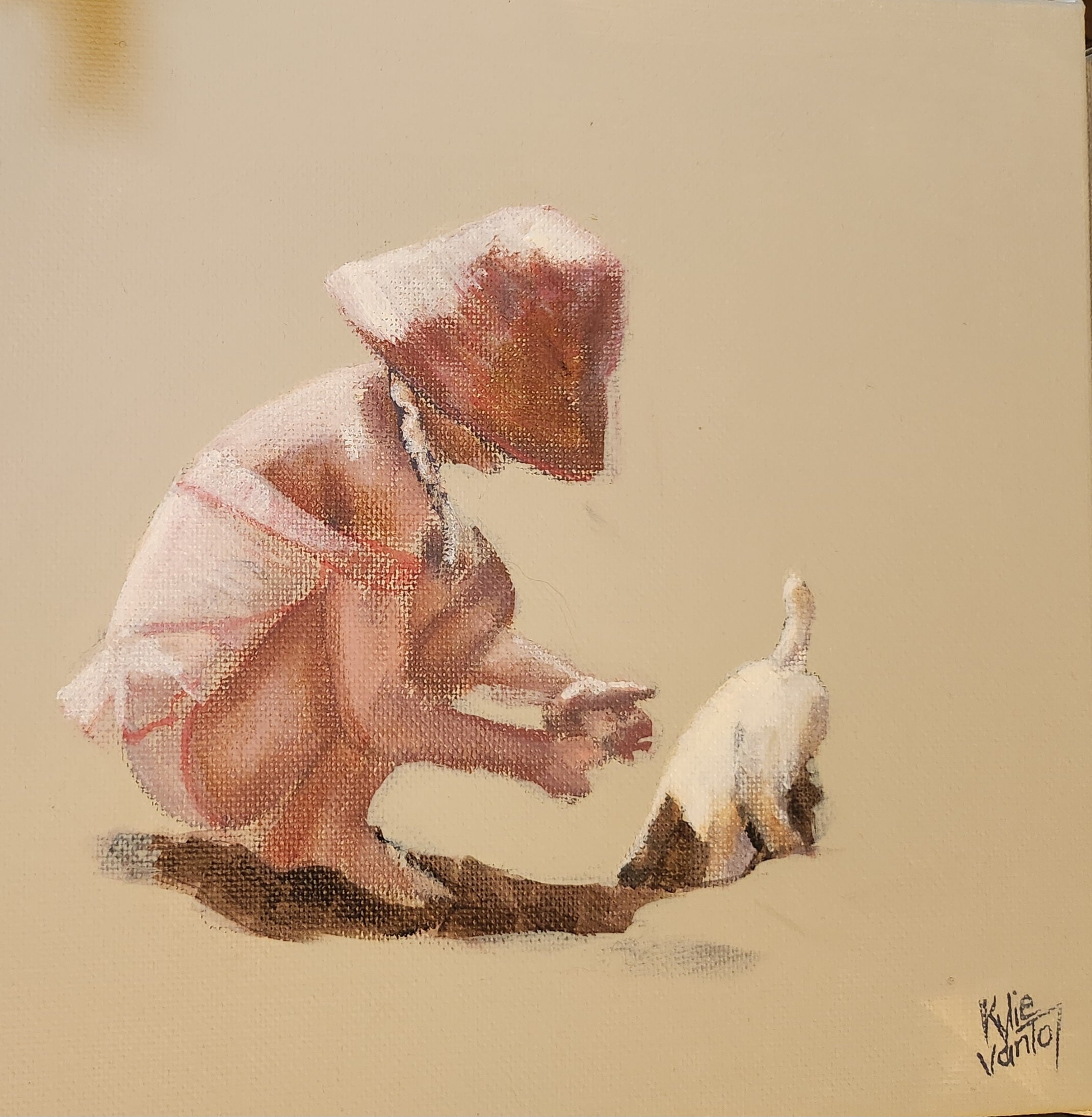 Kylie Van Tol - Girl in swimmers with dog head in sand