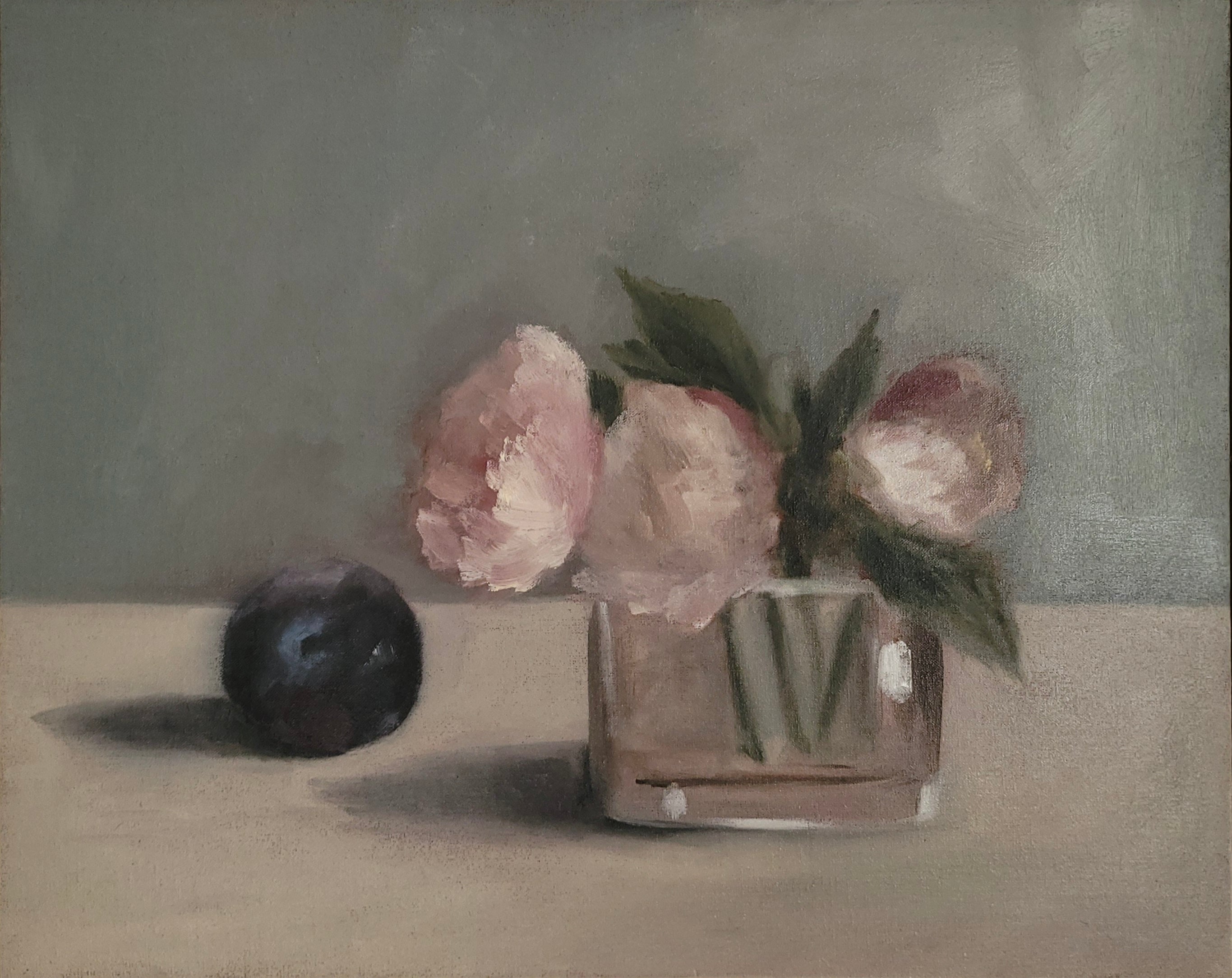 Jessica Olpp - Nature morte aux fleurs et à la prune