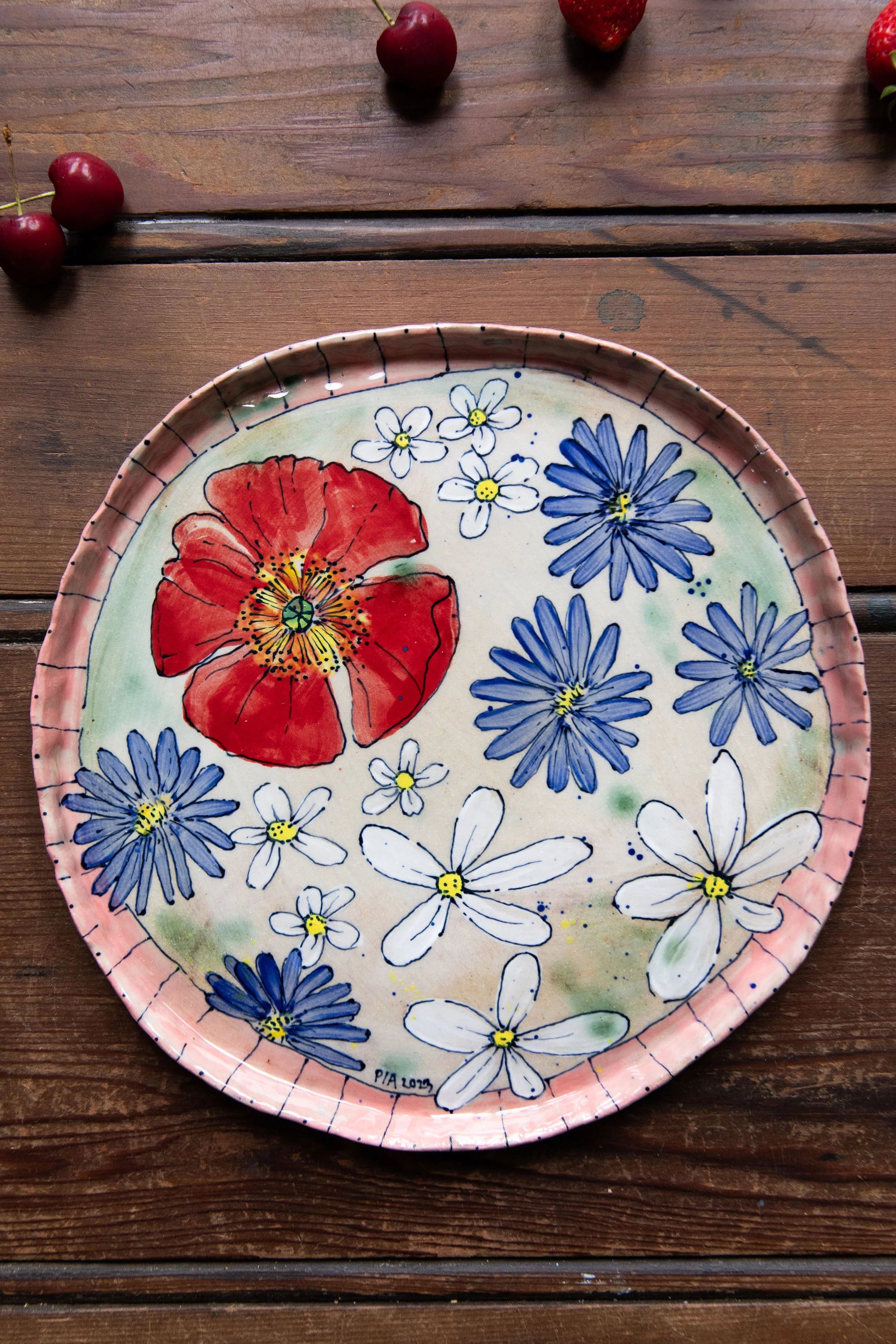 Pia Kuykhoven - Poppies, daisies and cornflower - plate