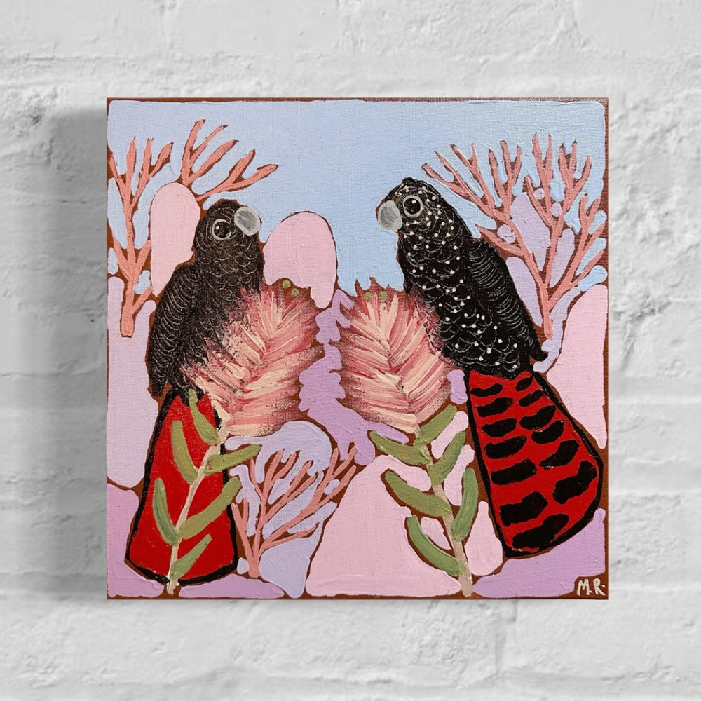 Hannah Goggs | The Moody Rabbit - "Desert Love" Red-Tail Cockatoos in Bottlebrush