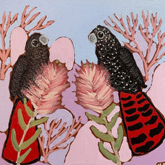 Hannah Goggs | The Moody Rabbit - "Desert Love" Red-Tail Cockatoos in Bottlebrush