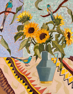 Kobie Bosch - Golden Shouldered Parrots and Sunflowers