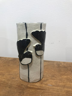 Hannah Goggs | The Moody Rabbit  - Willie Wagtail White Striped Vase (item #12)
