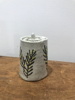 Hannah Goggs | The Moody Rabbit  - Wattle Jar w lid (white) (item #17)