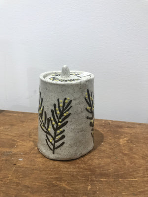 Hannah Goggs | The Moody Rabbit  - Wattle Jar w lid (white) (item #17)