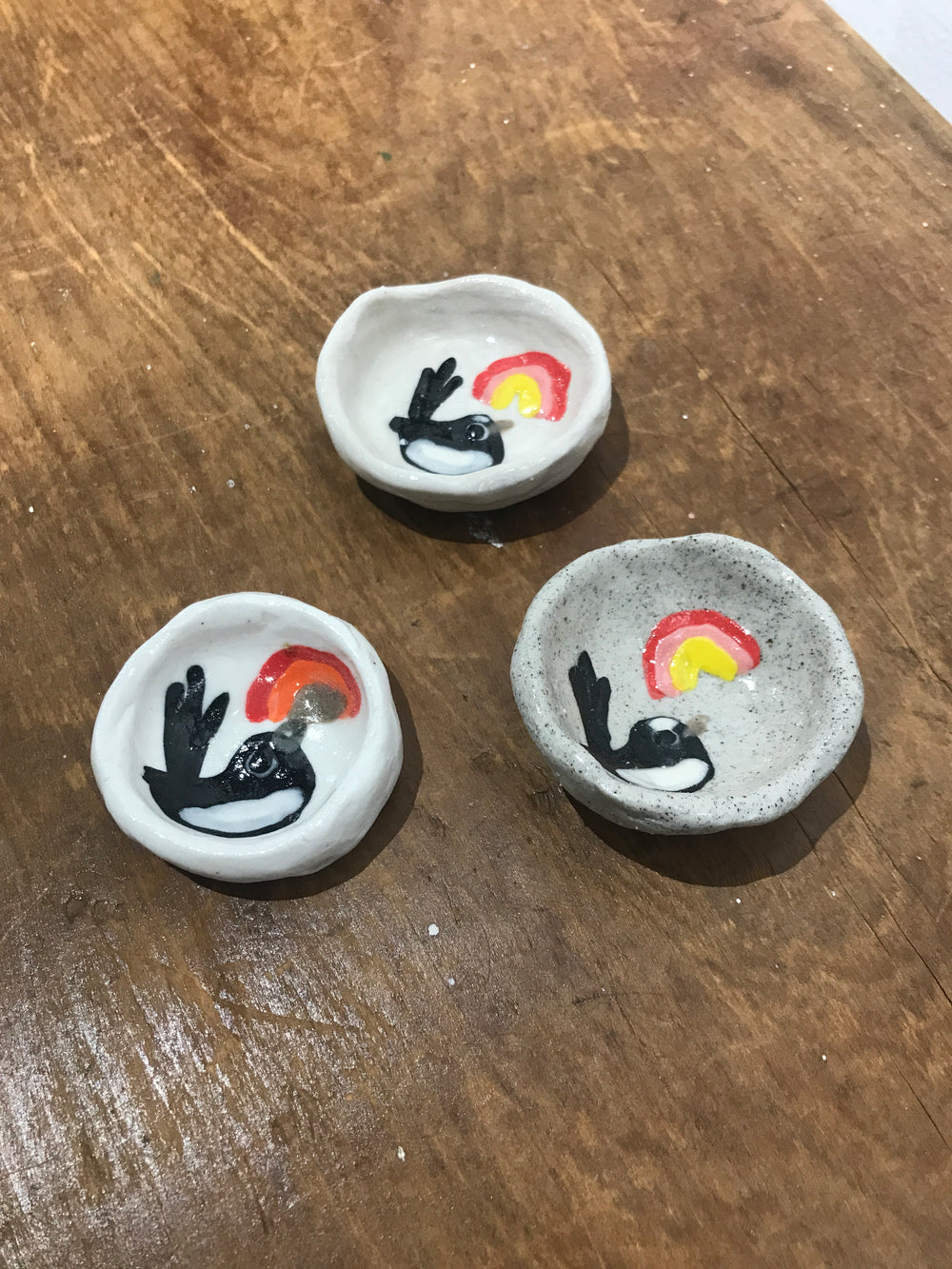 Hannah Goggs | The Moody Rabbit  - Willie Wagtail (ring dishes) (item #19)