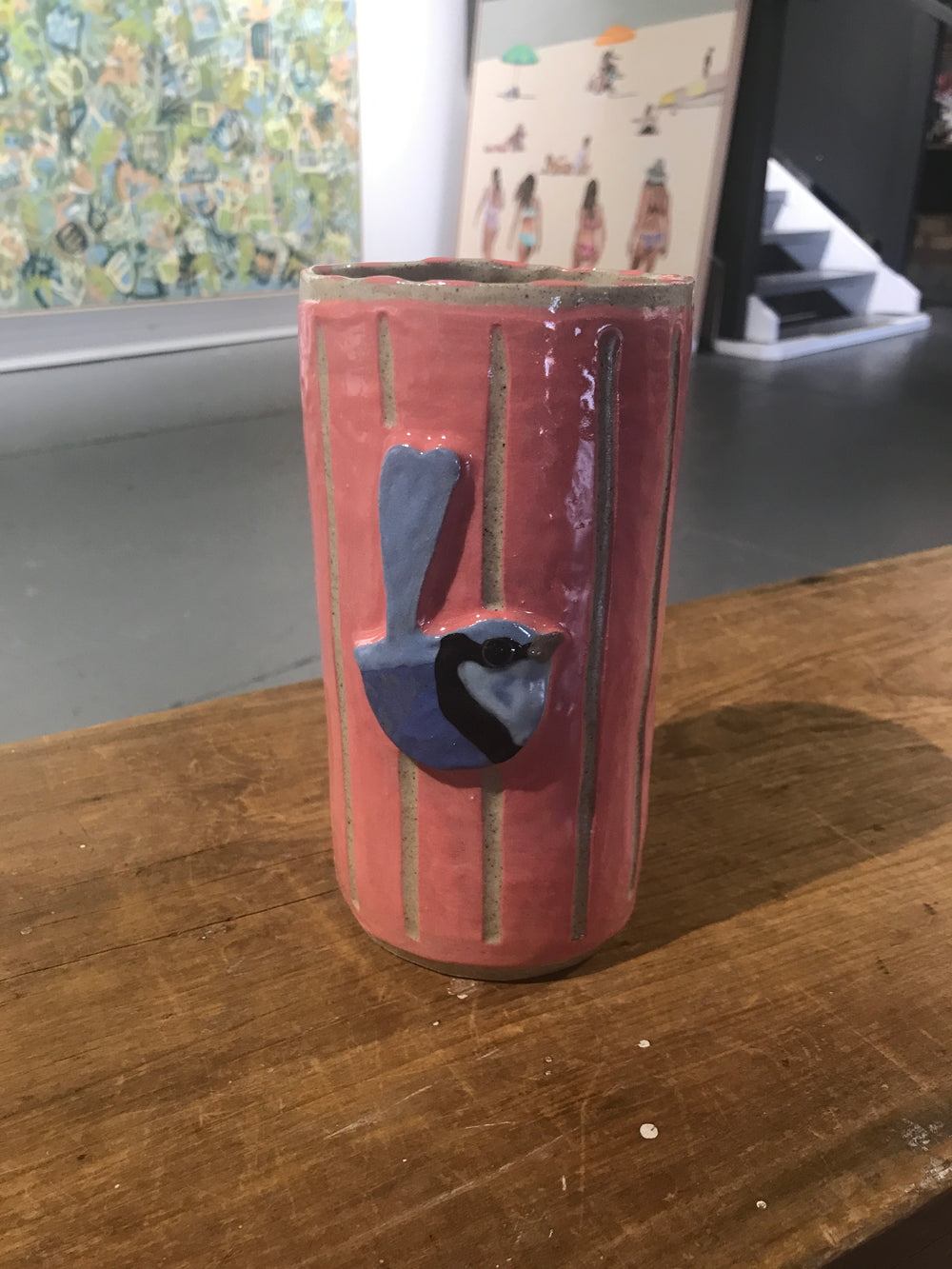 Hannah Goggs | The Moody Rabbit  - Splendid Wren Pink Stripe Vase