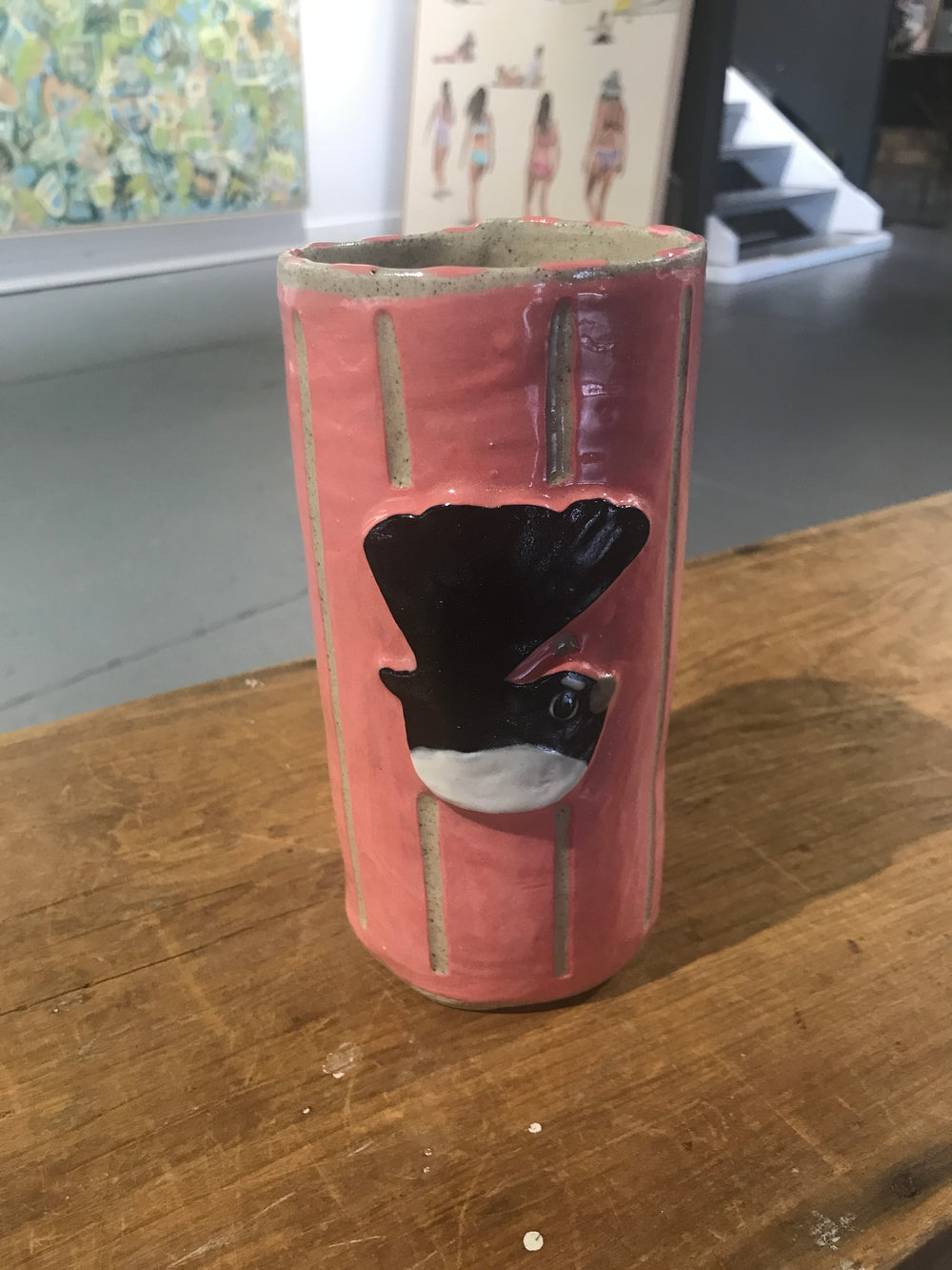 Hannah Goggs | The Moody Rabbit  - Willie Wagtail Pink Stripe Vase