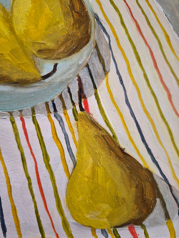Jo Dunsmuir - Pears on a Striped Cloth