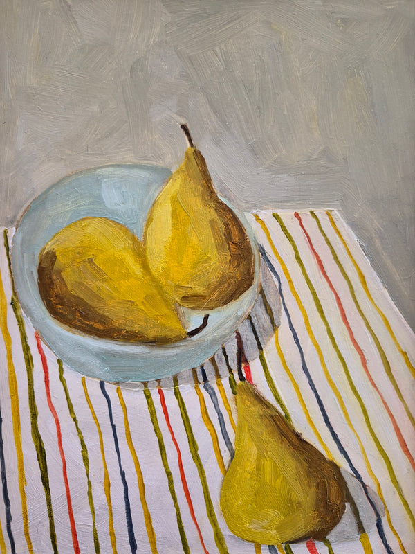 Jo Dunsmuir - Pears on a Striped Cloth