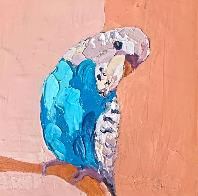 Mia Oatley - Blue Budgie On Branch