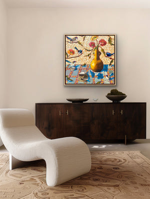 Kobie Bosch - Blue Wrens & Golden Pot with Poppies