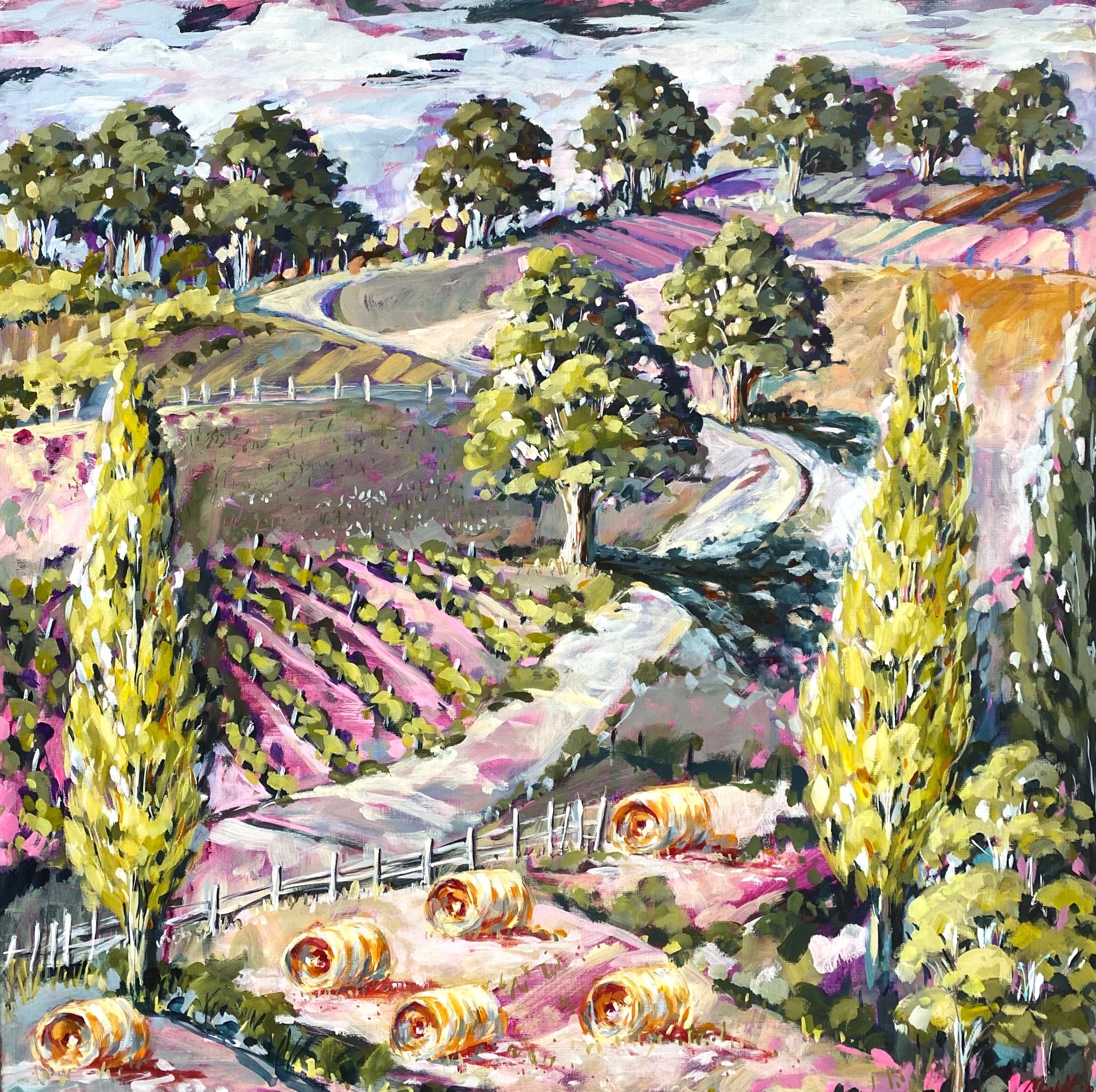 Cathy Usatoff - BACKROAD POPLARS AND GOLDEN HAY BALES