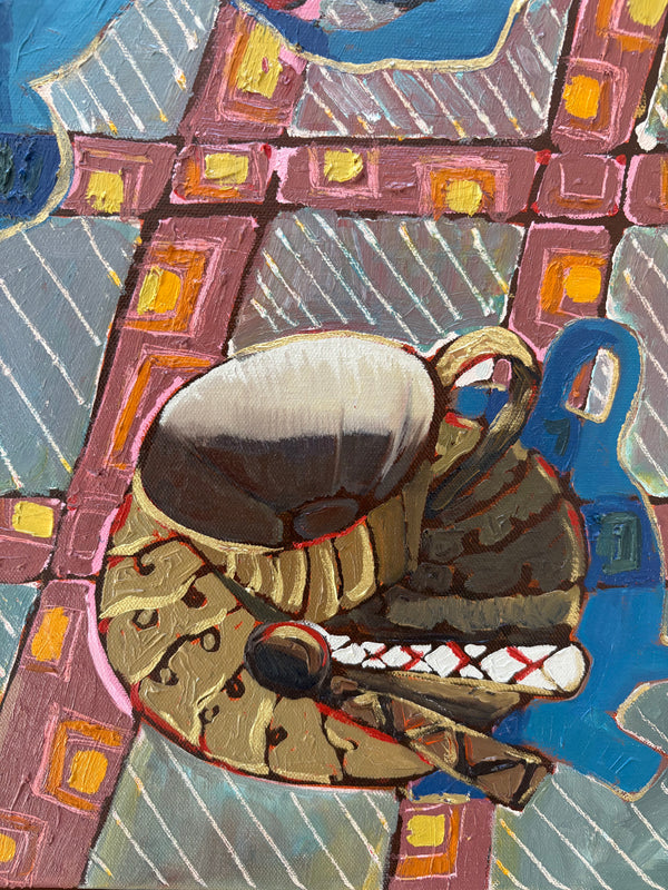 Kobie Bosch - Blue Wrens & Golden Pot with Poppies