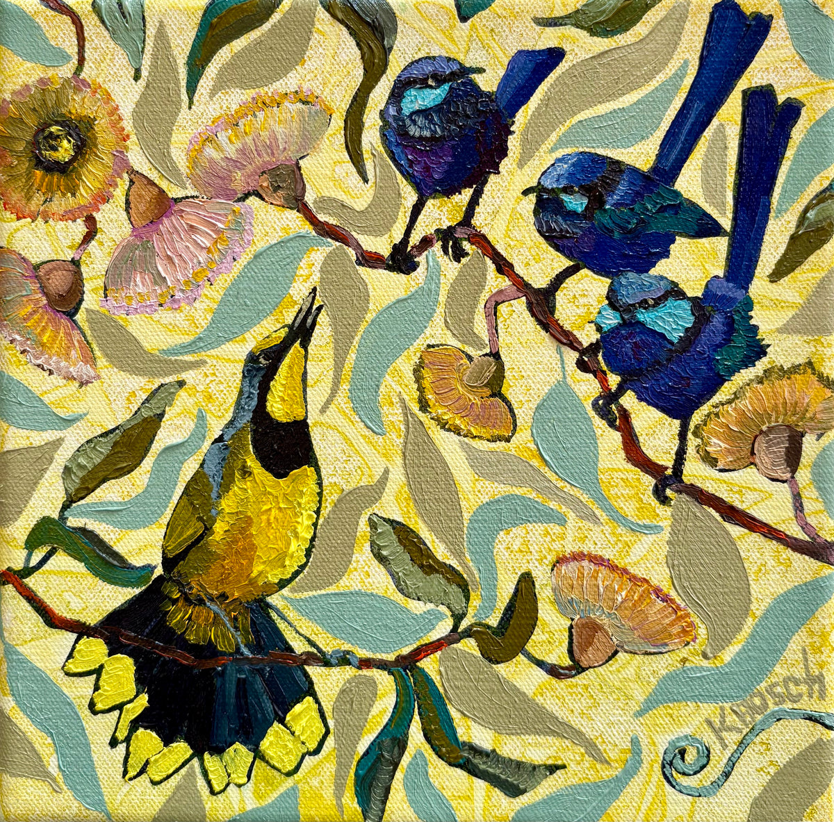 Kobie Bosch - Three Wrens and one Bokmakierie