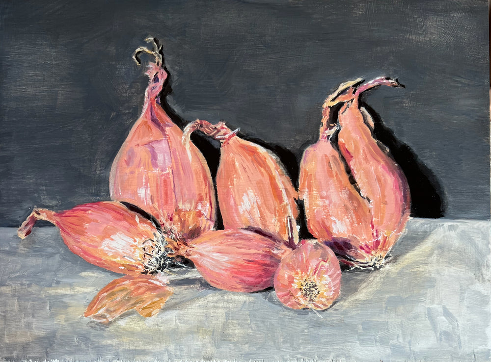 Simone Hale - French Shallots Against a Chalkboard in the Bright Morning Light