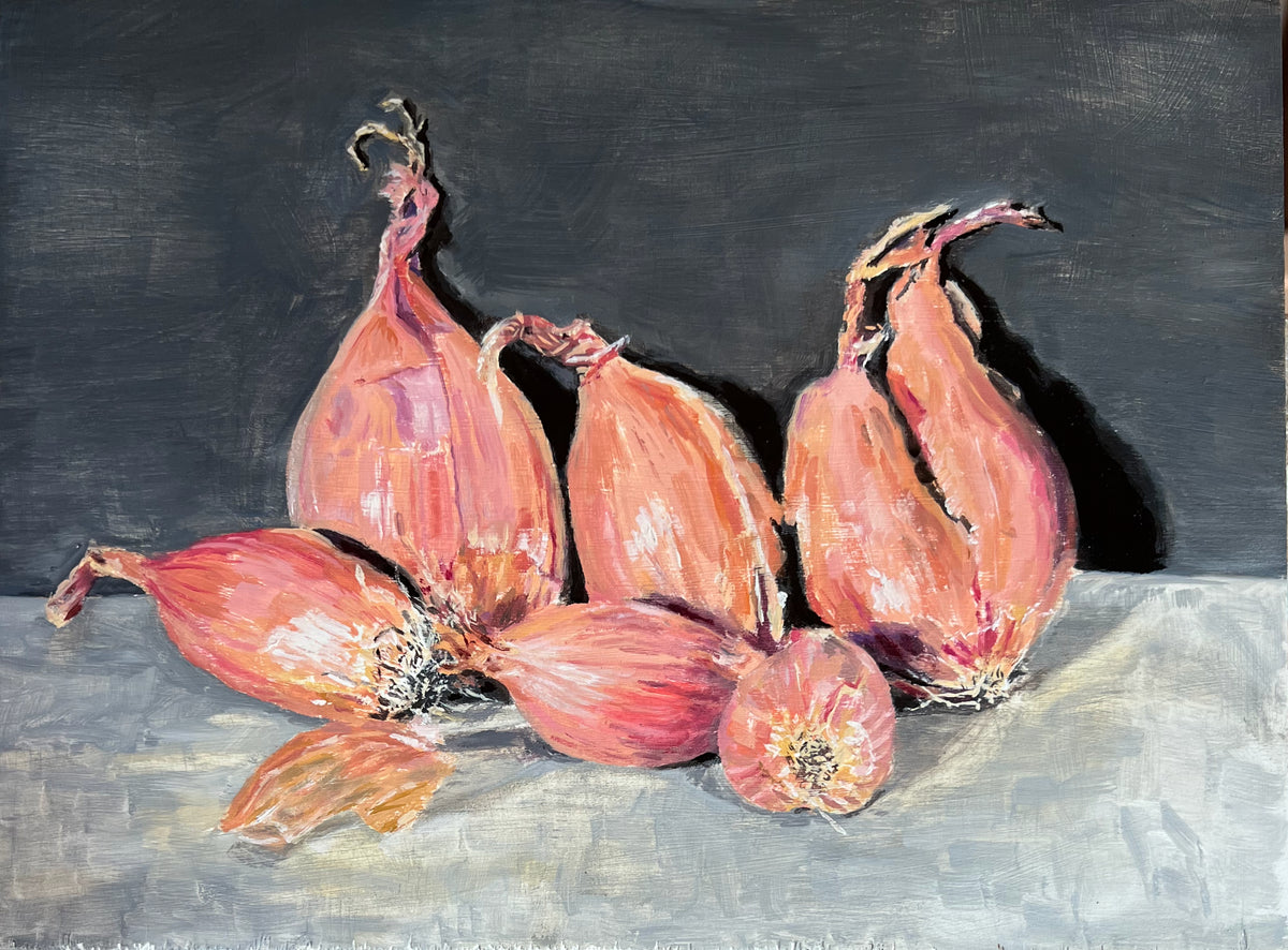 Simone Hale - French Shallots Against a Chalkboard in the Bright Morning Light