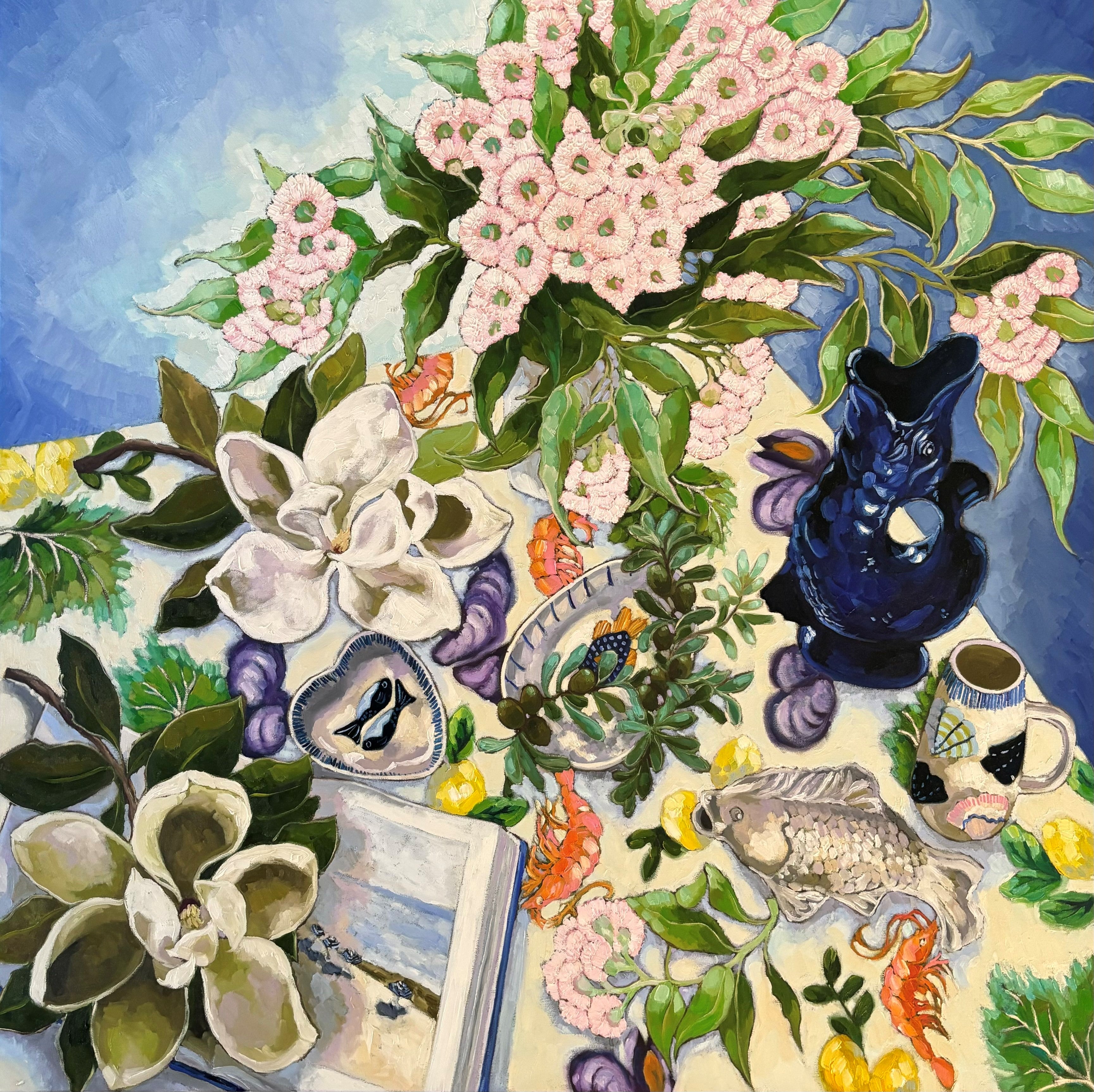 Michelle Fogarty - Blue Fish Gluggle Jug and Gum Blossom