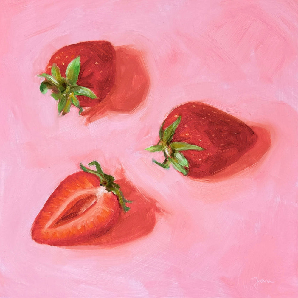 Yani Lenehan - Bright Red Strawberries on Pink