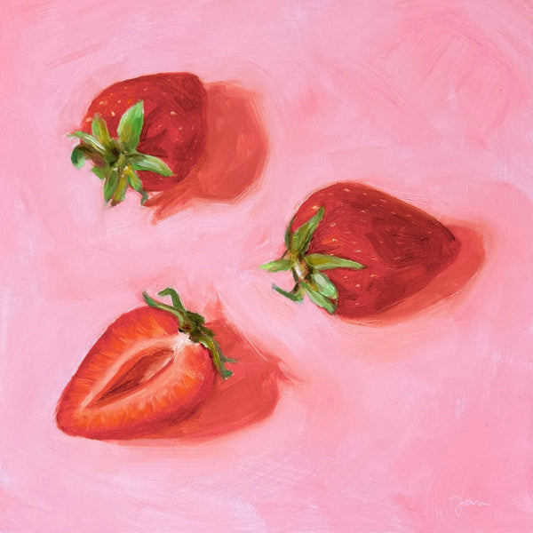 Yani Lenehan - Bright Red Strawberries on Pink