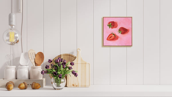 Yani Lenehan - Bright Red Strawberries on Pink