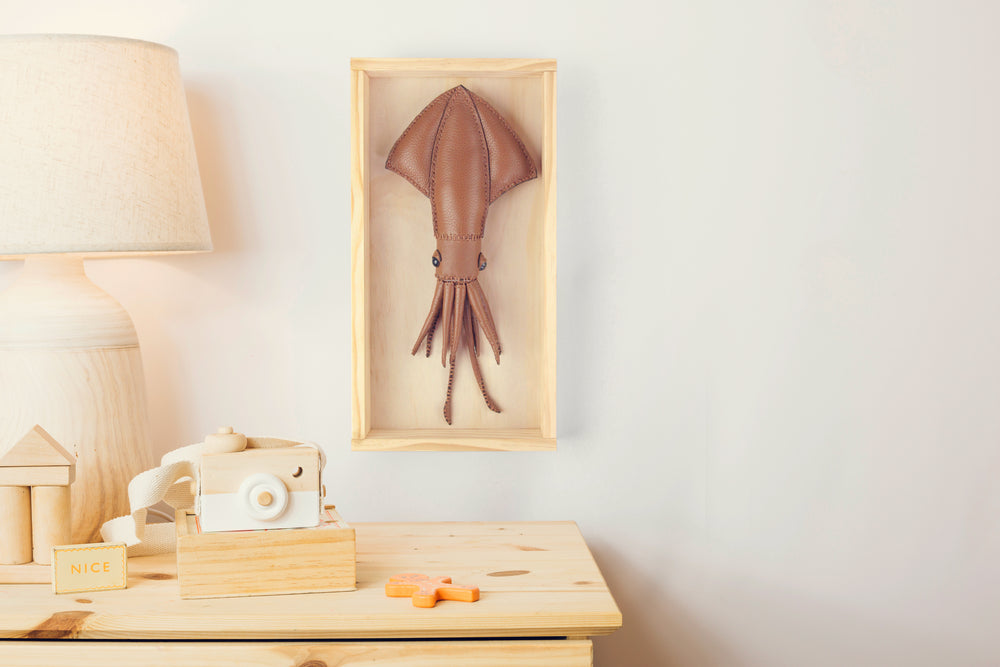 Freda Cheung - Leather Handmade Large Brown Leather Squid In Wooden Box