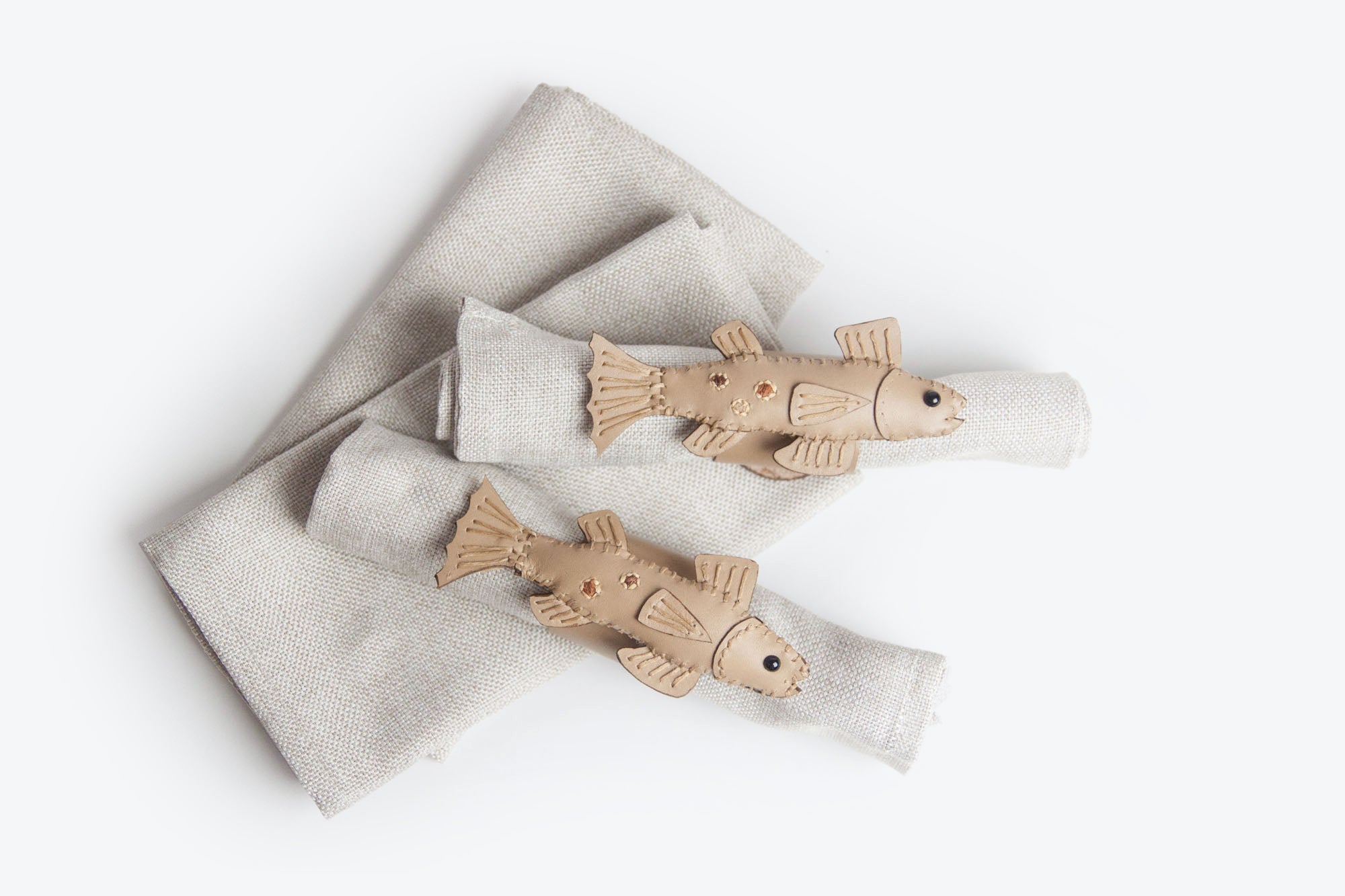 Freda Cheung - Leather Handmade Brown Trout Napkin Rings (set of 4)
