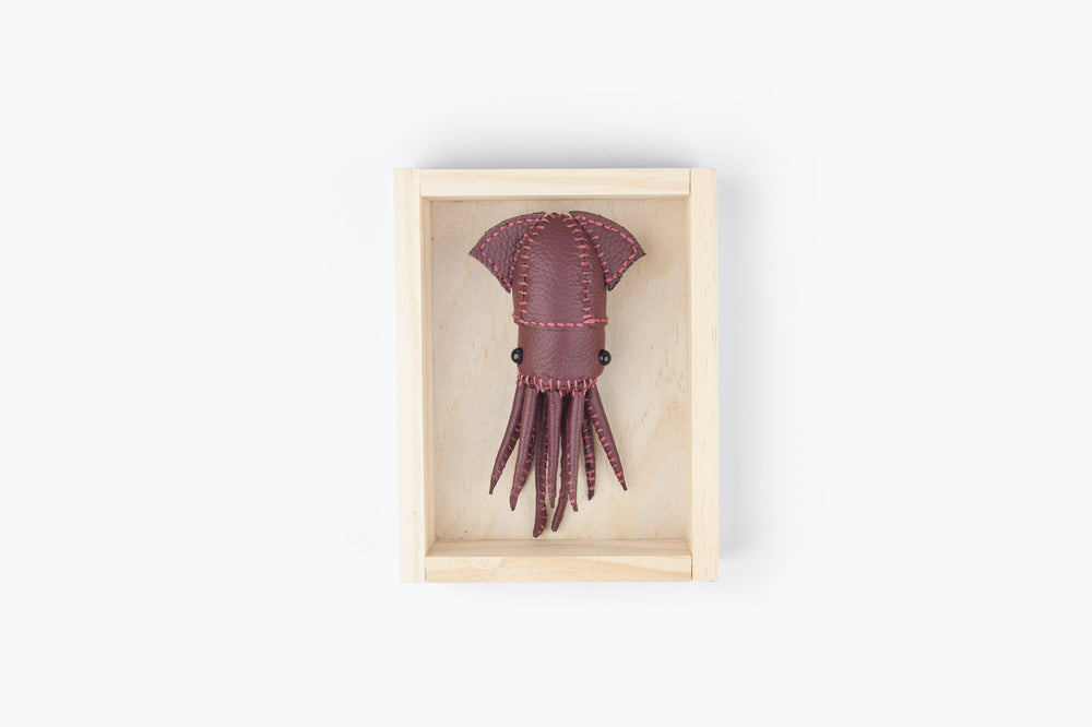 Freda Cheung - Leather Handmade Small Red Leather Squid In Wooden Box