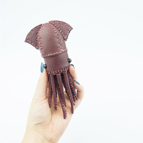 Freda Cheung - Leather Handmade Small Red Leather Squid In Wooden Box