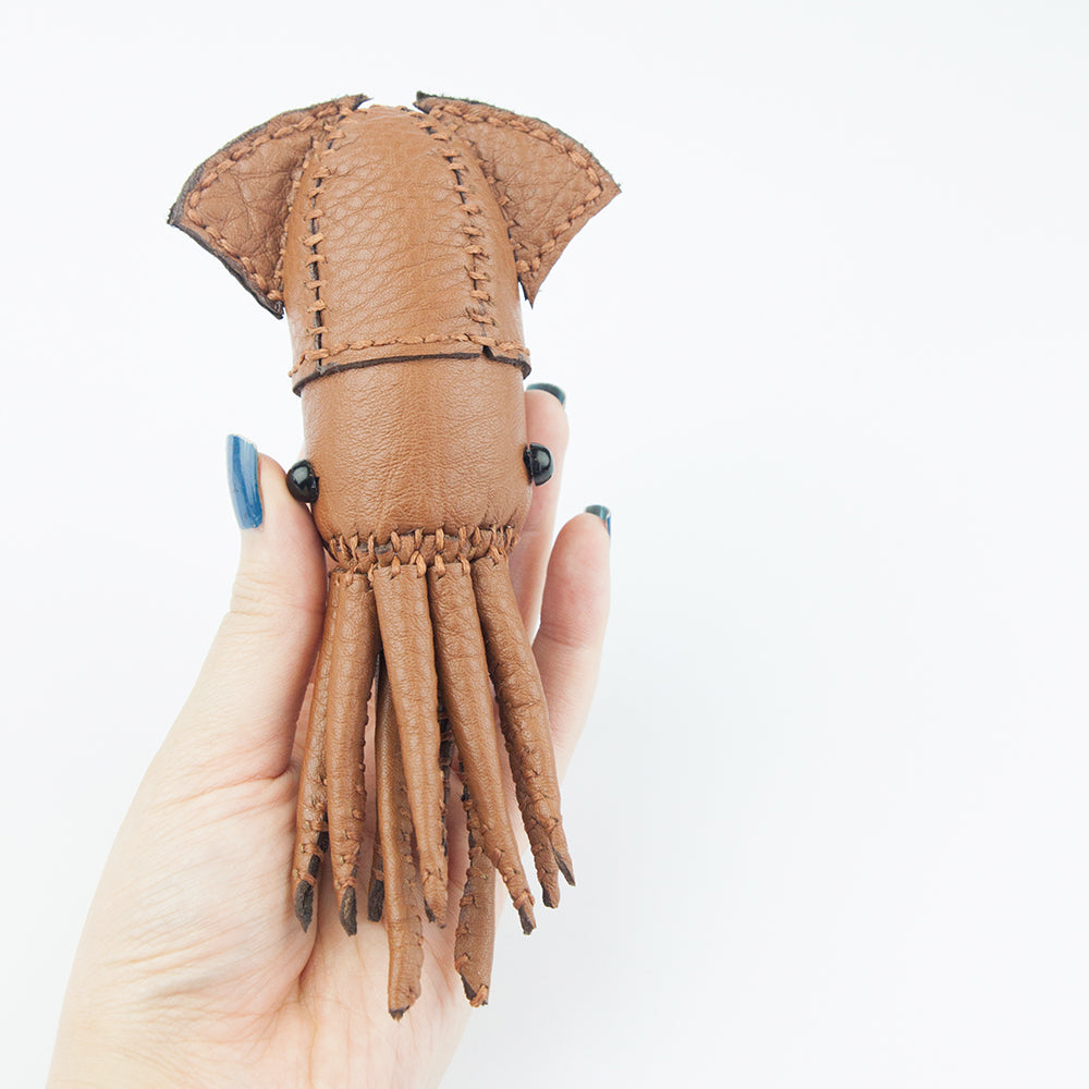 Freda Cheung - Leather Handmade Small Tan Leather Squid In Wooden Box