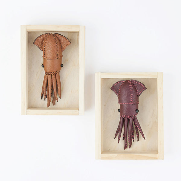 Freda Cheung - Leather Handmade Small Red Leather Squid In Wooden Box
