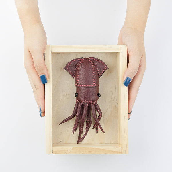 Freda Cheung - Leather Handmade Small Red Leather Squid In Wooden Box