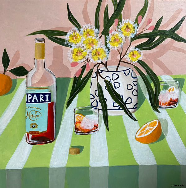 Jo Tilker - Negronis and yellow eucalyptus blossoms