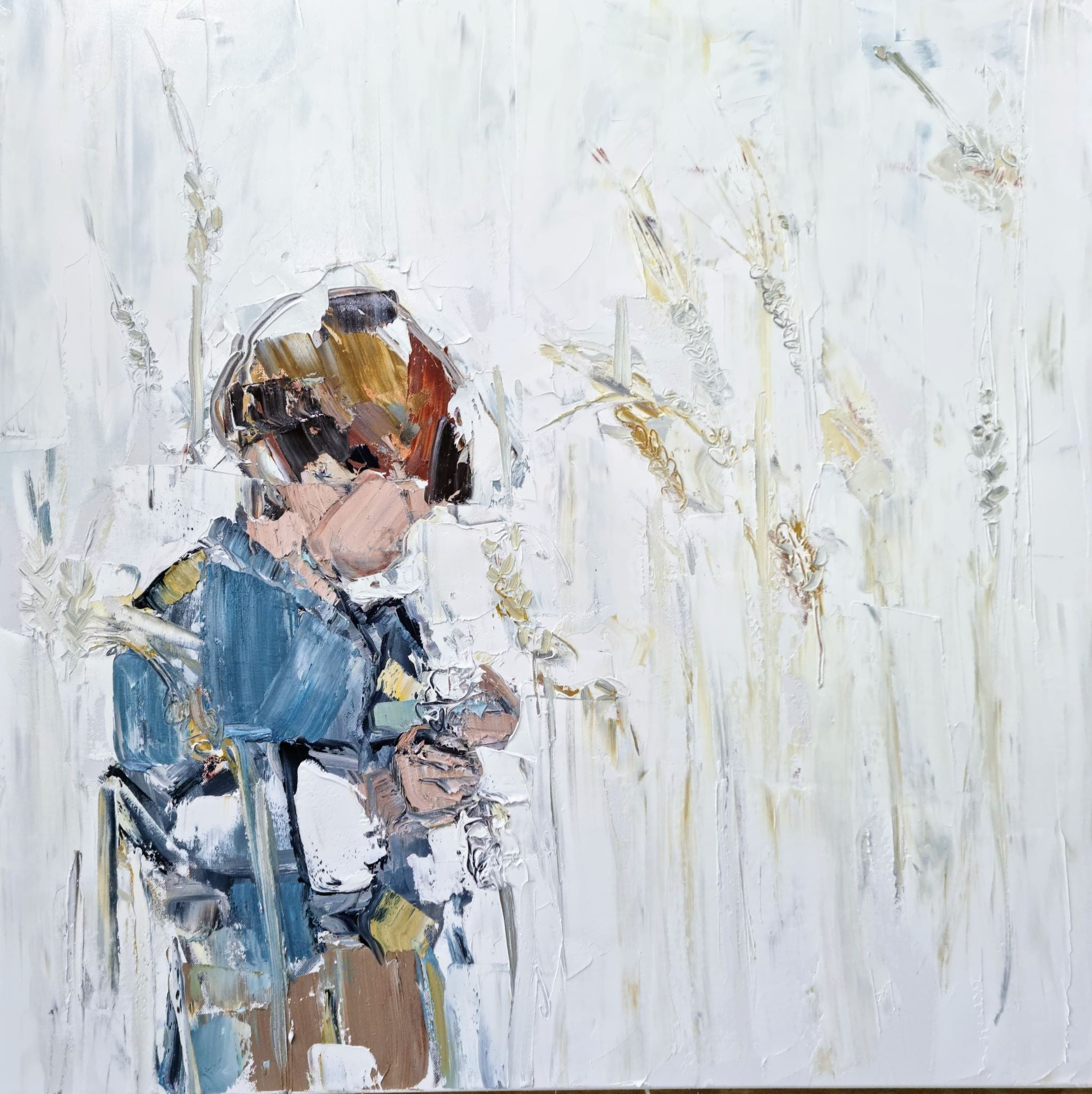 Joanna Davies - Wheat, blue shirt