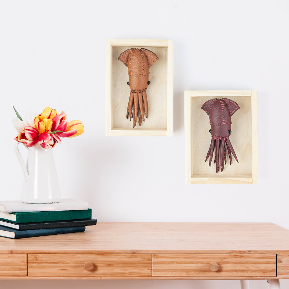 Freda Cheung - Leather Handmade Small Tan Leather Squid In Wooden Box