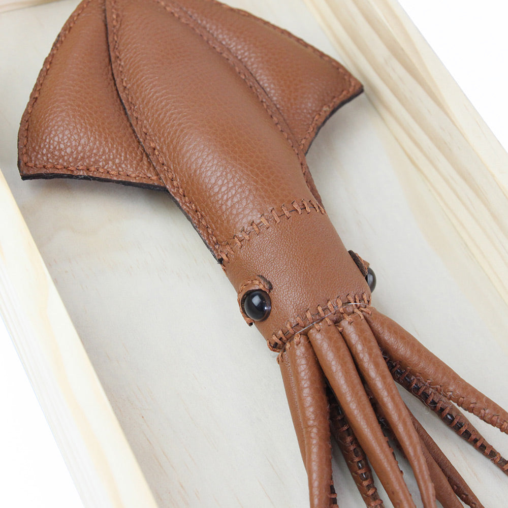 Freda Cheung - Leather Handmade Large Brown Leather Squid In Wooden Box