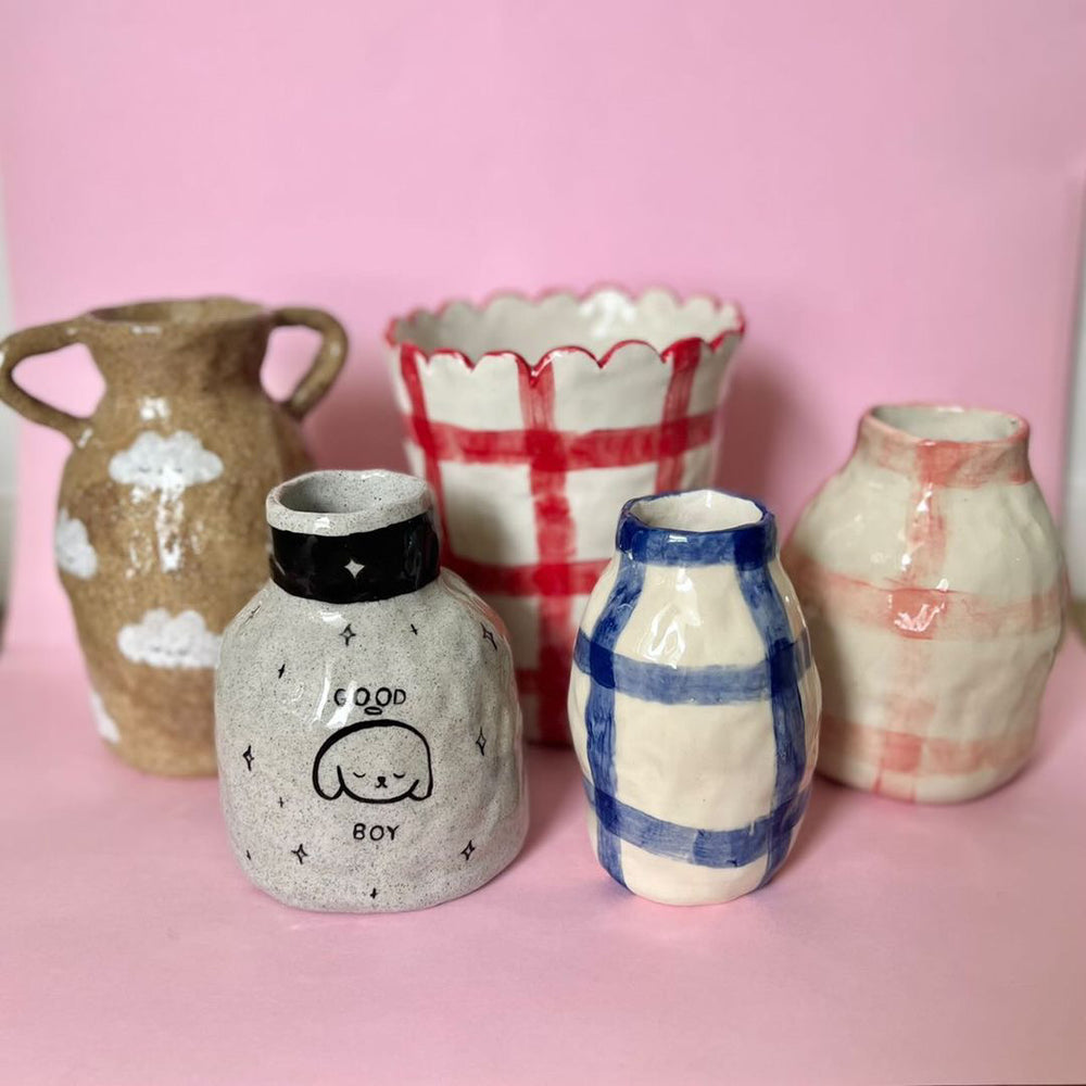 Alessia Emanuele - Navy Gingham Vase