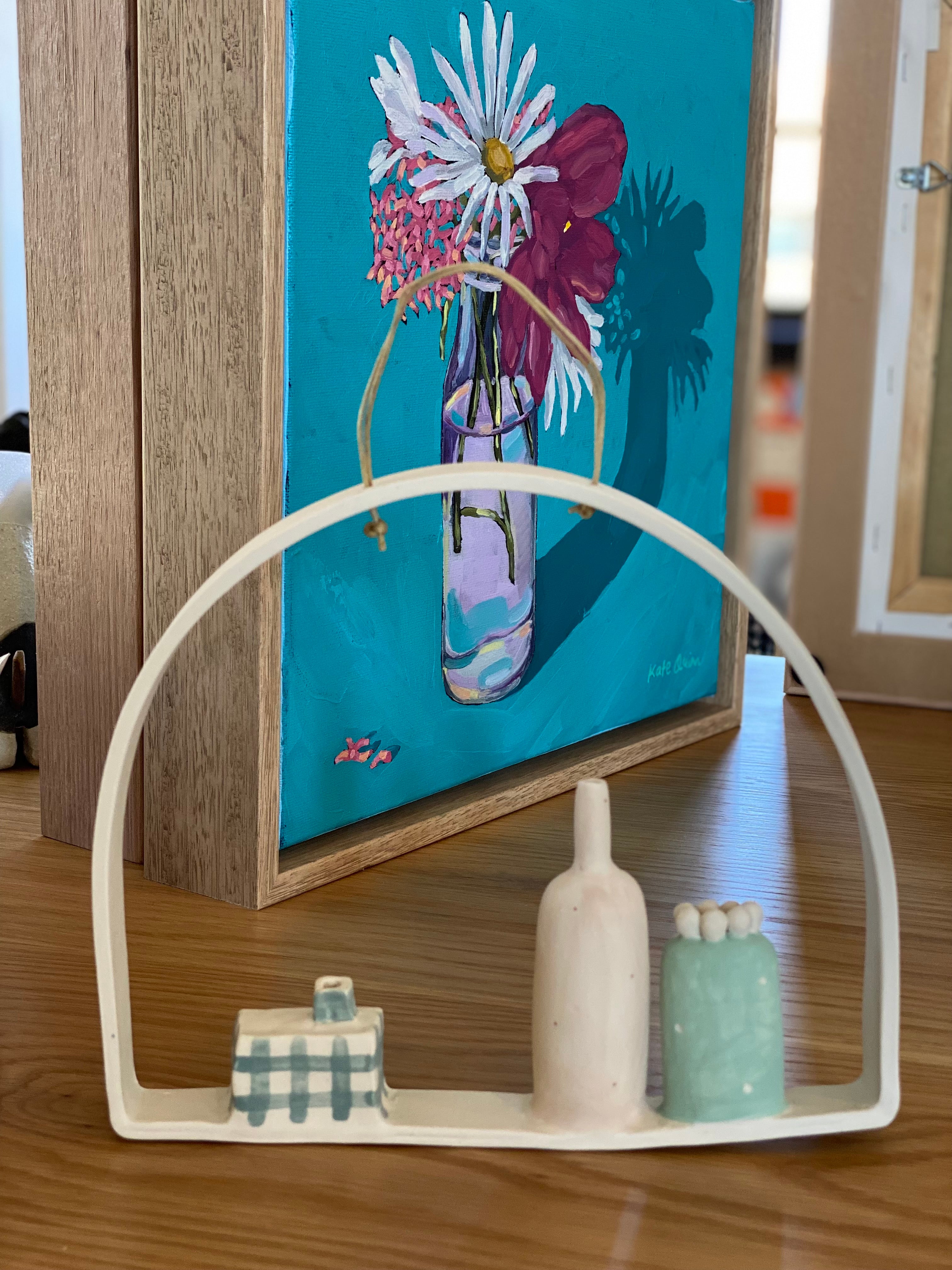 Illy's Wall - Three vase with Green check, white and green