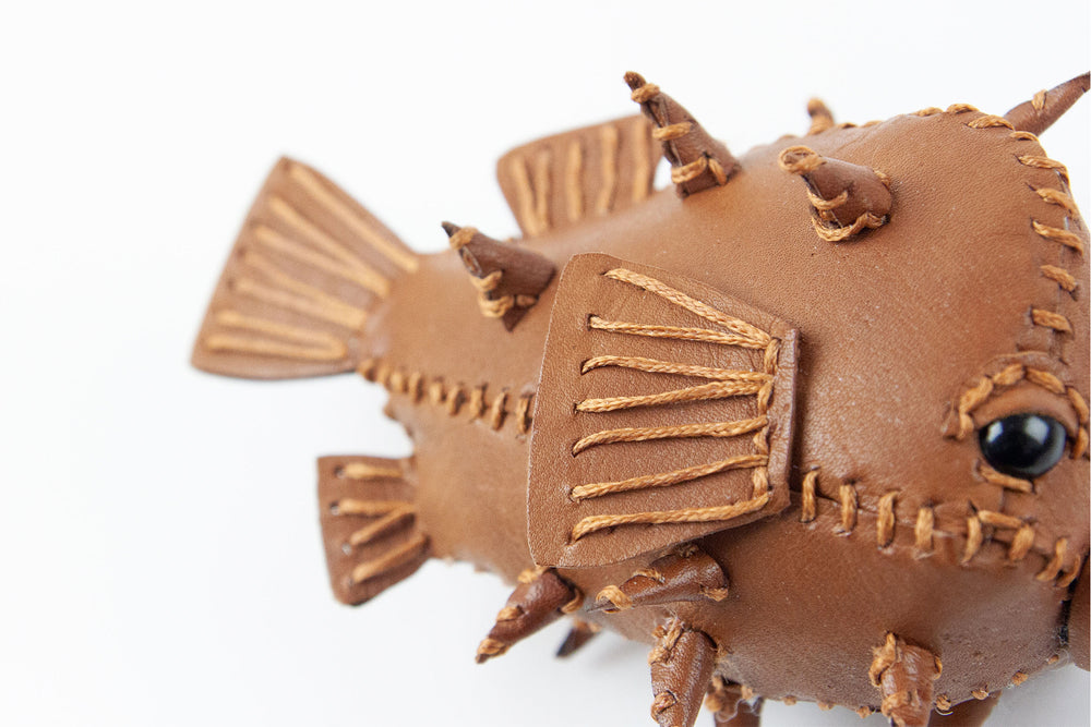 Freda Cheung - Leather Handmade Cinnamon Brown Leather Small Puffer Fish