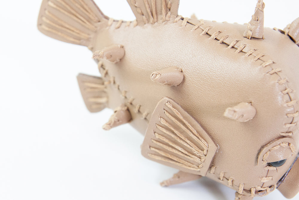 Freda Cheung - Leather Handmade Tortilla Brown Leather Small Puffer Fish